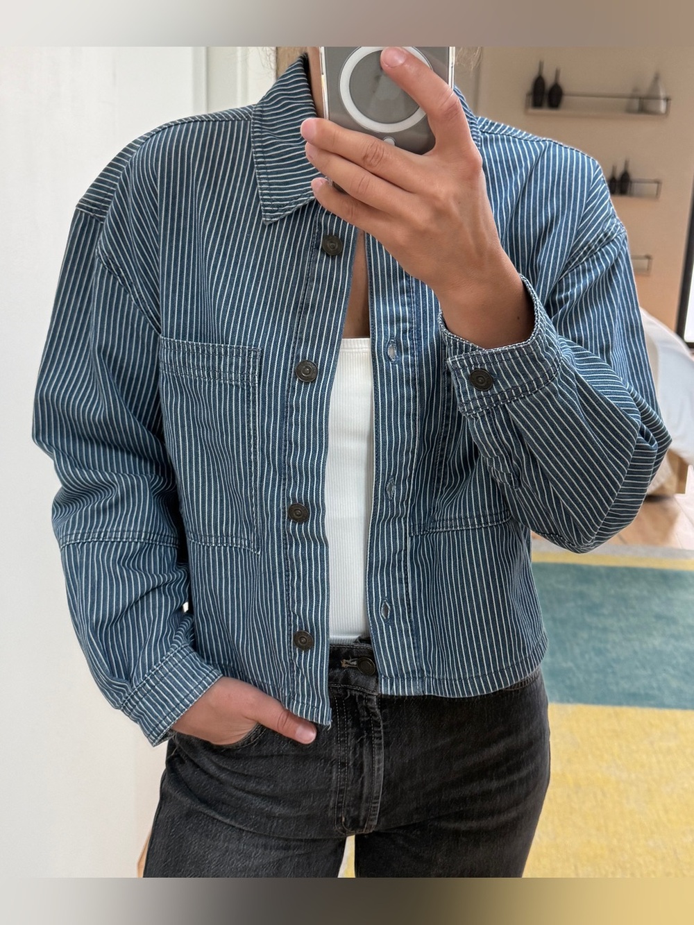 Sissy-Boy Blue Striped Cropped Denim Jacket | Size M